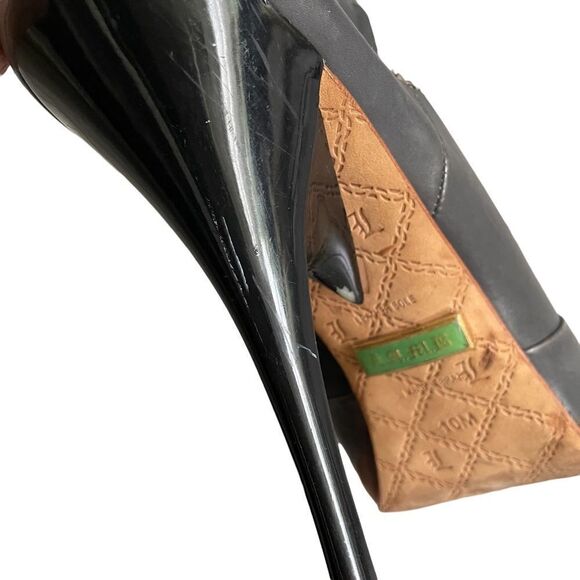 𝅺L.A.M.B by Gwen Stefani Leather Peep Toe High Heel Ankle Boots Grey 10 - Picture 8 of 11